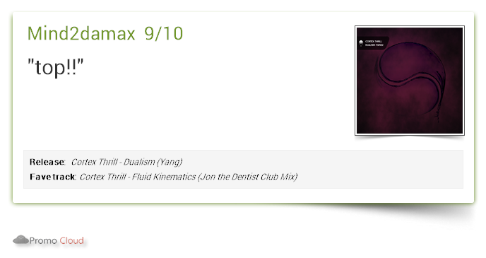 DjFlyBonzai's tweet photo. @mind2damax supports:  Cortex Thrill - Dualism (Yang) 9/10 #newrelease https://t.co/5e6sugbtRY https://t.co/jP9epeAIDj