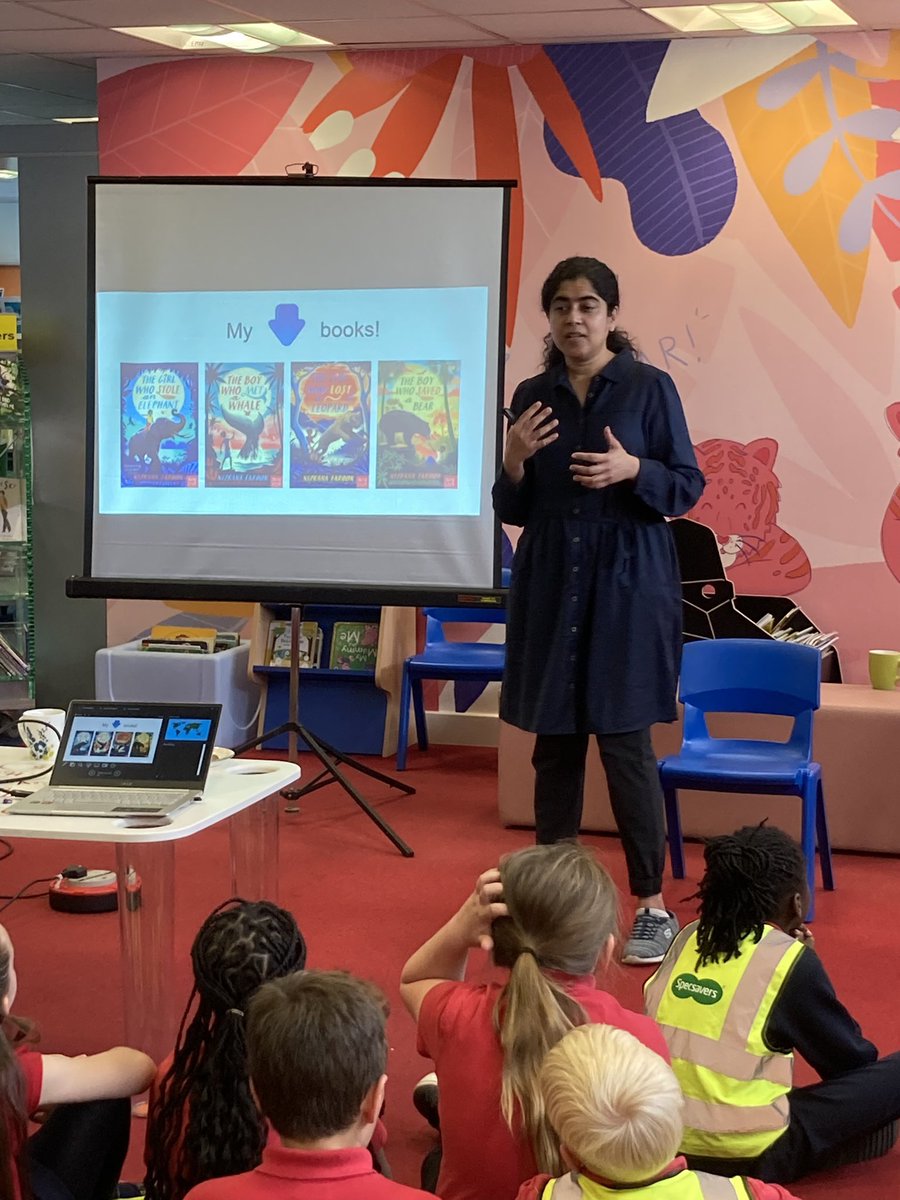 #OrpingtonLiteraryFestival: Day 4. Two marvellous sessions today with @NizRite & Yr4 from @LeesonsSchool & then #Chatterbooks. Fantastic facts about animals, quizzes & lots more. Such a wonderful afternoon! Thank you so much Nizrana! @Orpington1st @LBofBromley @Better_UK