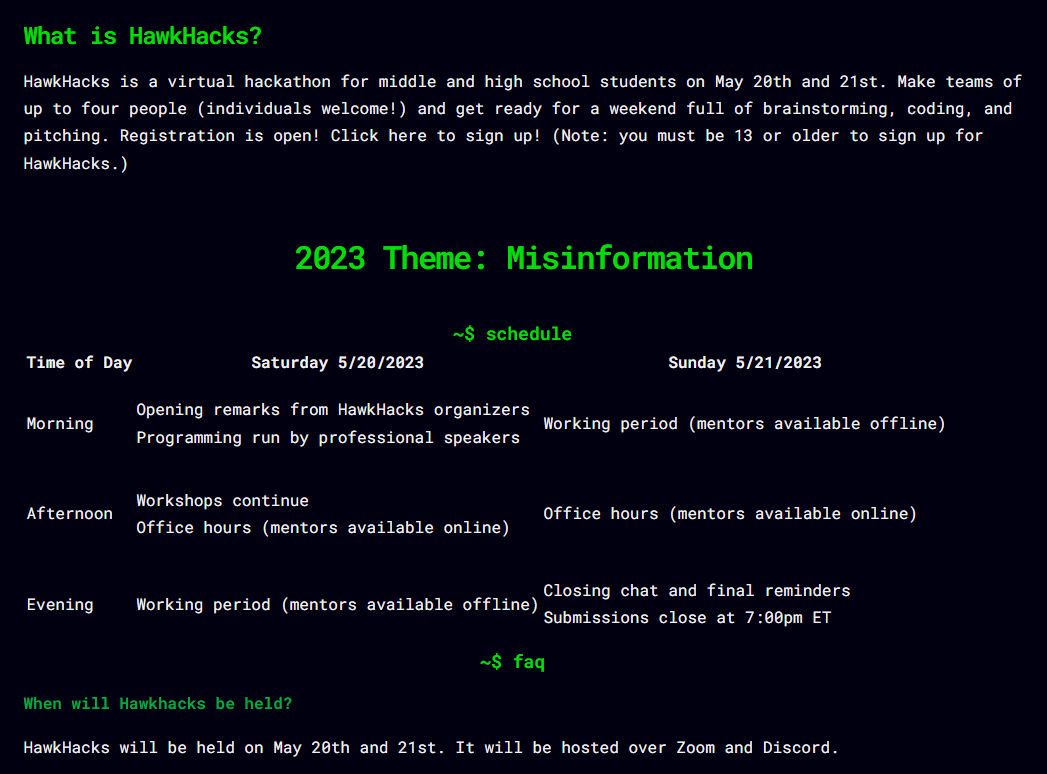 HawkHacks (hawkhacks.com) is a virtual hackathon for teams of up to 4 students in grades 7-12 on Saturday, May 20th and Sunday, May 21st. 
Organized by students from Hunter College High School at <a href="/NYCSchools/">NYC Public Schools</a>, but open to all!
#CSForAllNYC <a href="/hunterchsalums/">The HCHSAA</a> <a href="/CSforAllNYC/">CSforAllNYC</a>