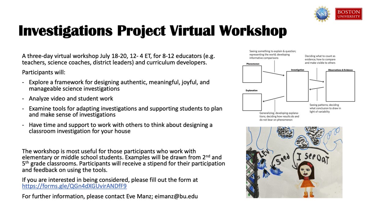 Opportunity to deepen your understanding of science investigations, explore tools for engaging students with scientific uncertainty, and develop science investigations for use with young people! forms.gle/QGn4dXGUvirAND…