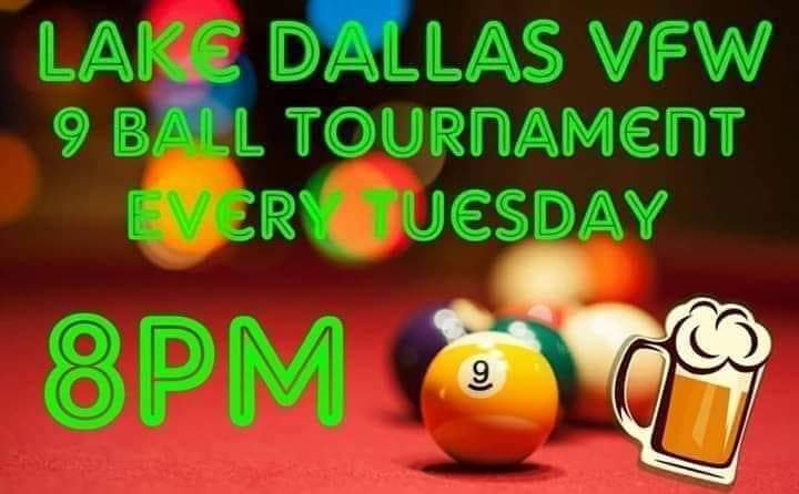 #9ball tournaments are EVERY TUESDAY NIGHT!! STARTS AT 8PM EVERYONE'S WELCOME #vfwlakedallas #VFWPOST10460 #lakedallas #lakecities #everyoneswelcome