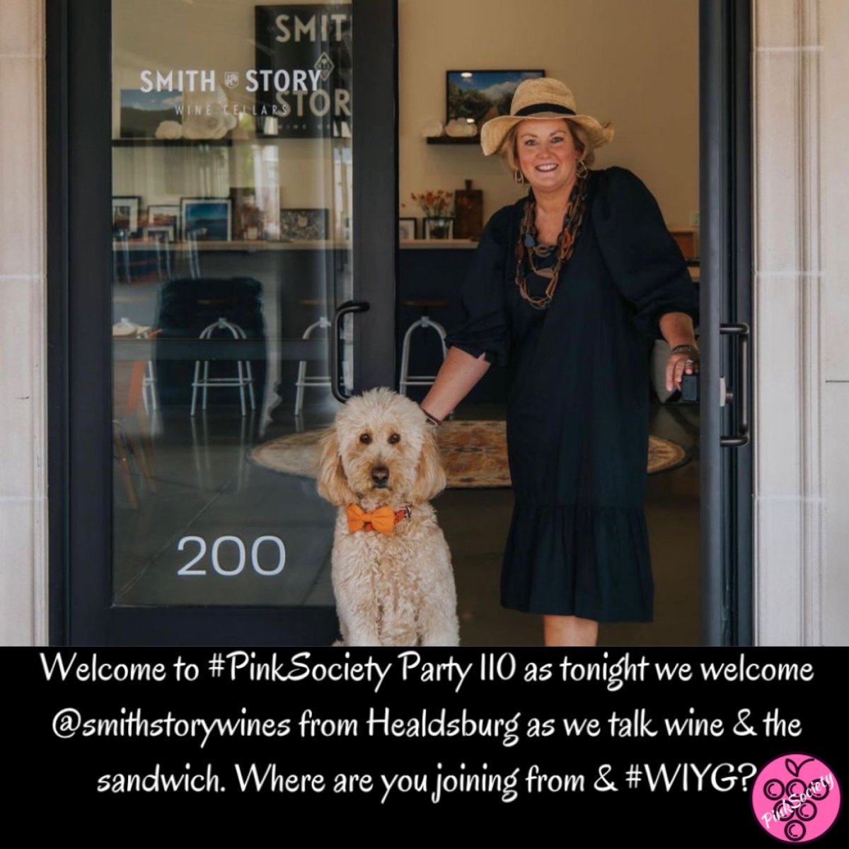 Welcome to #PinkSociety Party 110 as tonight we welcome @smithstorywines from Healdsburg as we talk wine & the sandwich. Where are you joining from & #WIYG? @boozychef @jflorez @_drazzari @smithstorywines