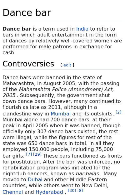 WikiControversy's tweet photo. Dance bar - Controversies

Dance bars were banned in the state of Maharashtra, in August 2005, with the passing of the Maharashtra Police (Amendment) Act, 2005. Subsequently, the government shut down dance bars https://t.co/hlayshBjUR