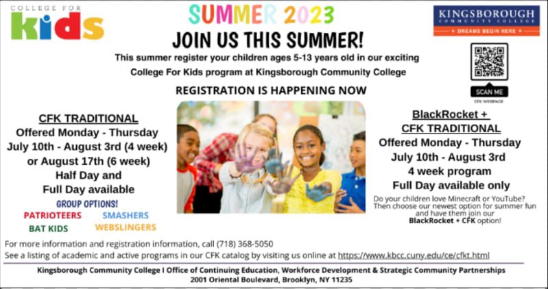 contedkcc's tweet photo. Registration is going on now. Call us at 718 368-5050. #collegeforkids #kids #summercamp #summerclassesforkids https://t.co/l1zv6Rbjyq