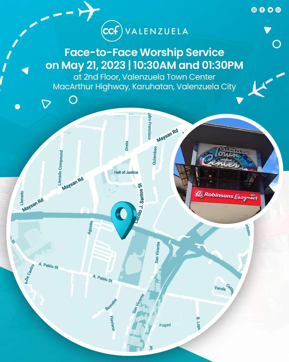 TownValenzuela's tweet photo. CCF Valenzuela Face to Face Sunday Worship starts on May 21,2023 at its new and permanent venue located at the 2nd Floor Valenzuela Town Center Karuhatan, Valenzuela City. We're excited to see you this Sunday and every Sunday afterwards to Praise and Worship GOD as one body. https://t.co/ElnblHysSl