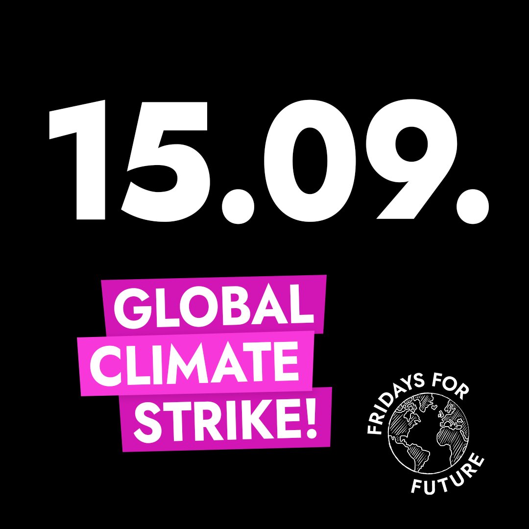 Fridays4future's tweet photo. 💥GLOBAL CLIMATE STRIKE ON SEPTEMBER 15th 💥

STRIKE FOR CLIMATE JUSTICE ✊

Join the different protests, mobilizations, demonstrations, and more happening in your country! Reach out to your local youth climate movement and stand up for climate justice 📢 https://t.co/WpFECgS8eH