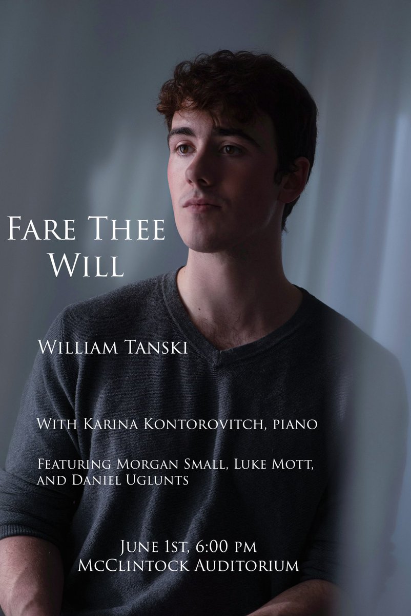 Will is graduating! Senior recital is scheduled: June 1, 2023, live streaming at 7pm Eastern, 6pm
music.northwestern.edu/live/mcclintock
