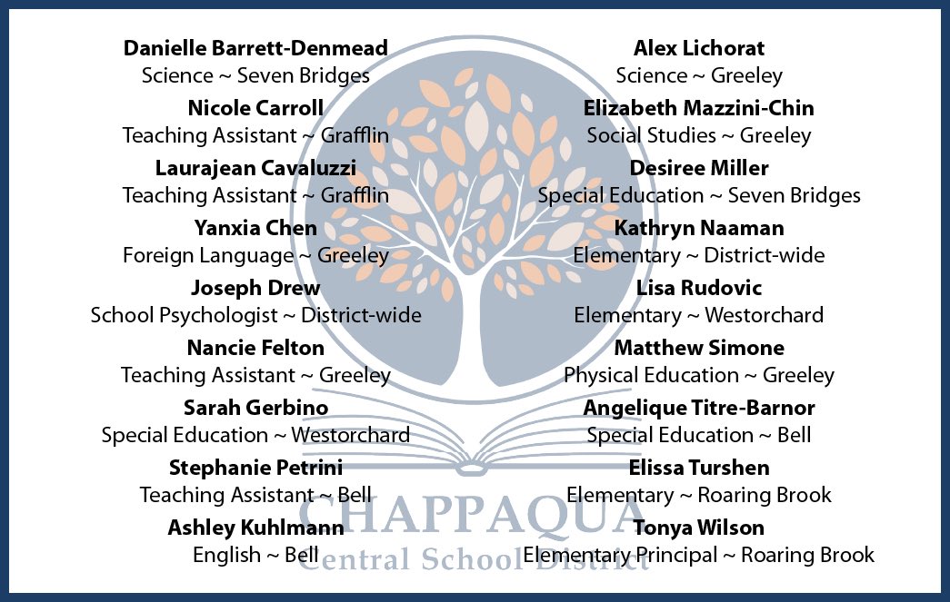 At tonight’s meeting, the Board of Education granted Tenure to 14 #WeAreChappaqua educators, and celebrated 4 others who received Tenure at previous meetings throughout the year. Congratulations to all on reaching this career milestone!