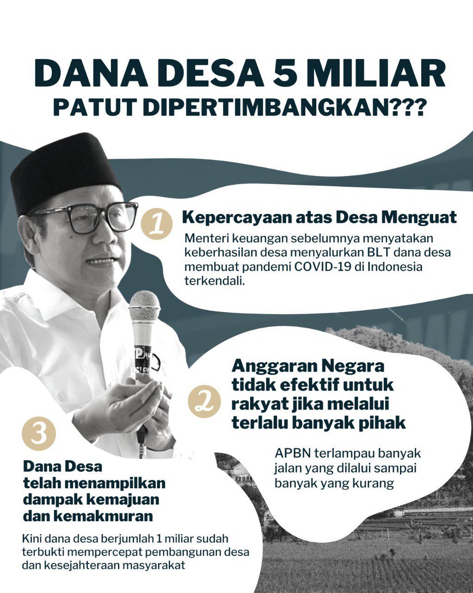 Kenapa si usulan dana desa jadi Rp 5 Miliar patut dipertimbangkan? 💚🇮🇩 @cakiminow @dpp_pkb #gusmuhaimin #danadesauntukrakyat 
Partai Kebangkitan Bangsa
