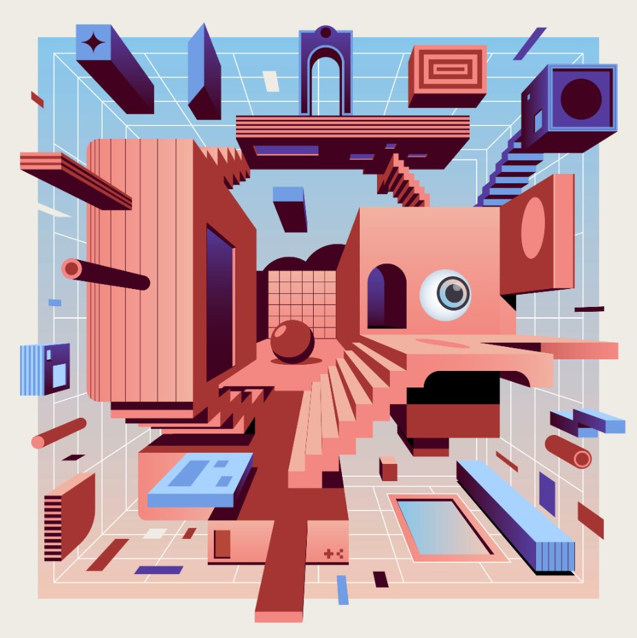 neahxyz's tweet photo. With his distinctive isometric art style, combining clean lines, beautiful shades and whimsical details - @toramichan's "To be Continued: SPACE" is the 4th addition to our #5TezCollection.

An architect's take on Escher's impossible room with a digital twist https://t.co/SuXgT9AeRw