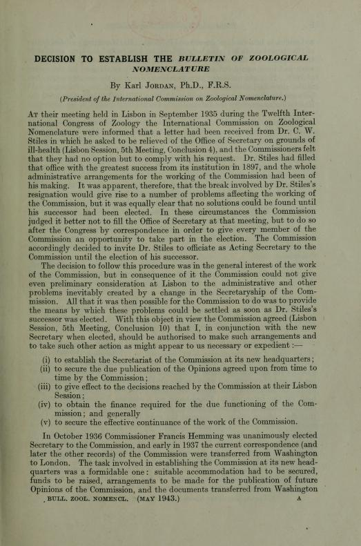 nicolekearney's tweet photo. 1943: the "Decision [was made] to Establish the Bulletin of Zoological Nomenclature". The 4200+ articles published between then &amp; 2008 don't (yet) have DOIs. But they're coming! Thanks so @ZooNom @biodivlibrary #RetroPIDs. I just have to check 4200+ lines of article data. Sigh. https://t.co/k3ejokyFpD
