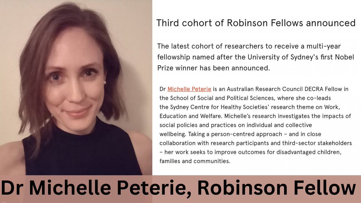 We're delighted to announce that @Sydney_CHS Research Fellow, @MichPeterie, has been awarded a prestigious Robinson Fellowship from @Sydney_Uni. Congratulations on this well-deserved award, Michelle! sydney.edu.au/news-opinion/n…