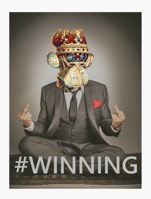 Xantar444's tweet photo. Yes, they are...! So, you think these @AIPESnft_ are trippy?  Check the animated listing on Opensea... @realKinGape Happy Early B=Day! In Year 1 you have  successfully re-claimed the throne! #WeOwnThisAipeShit #AiP3 #AiArt $pepe $psyop https://t.co/Kocb5mBL9J