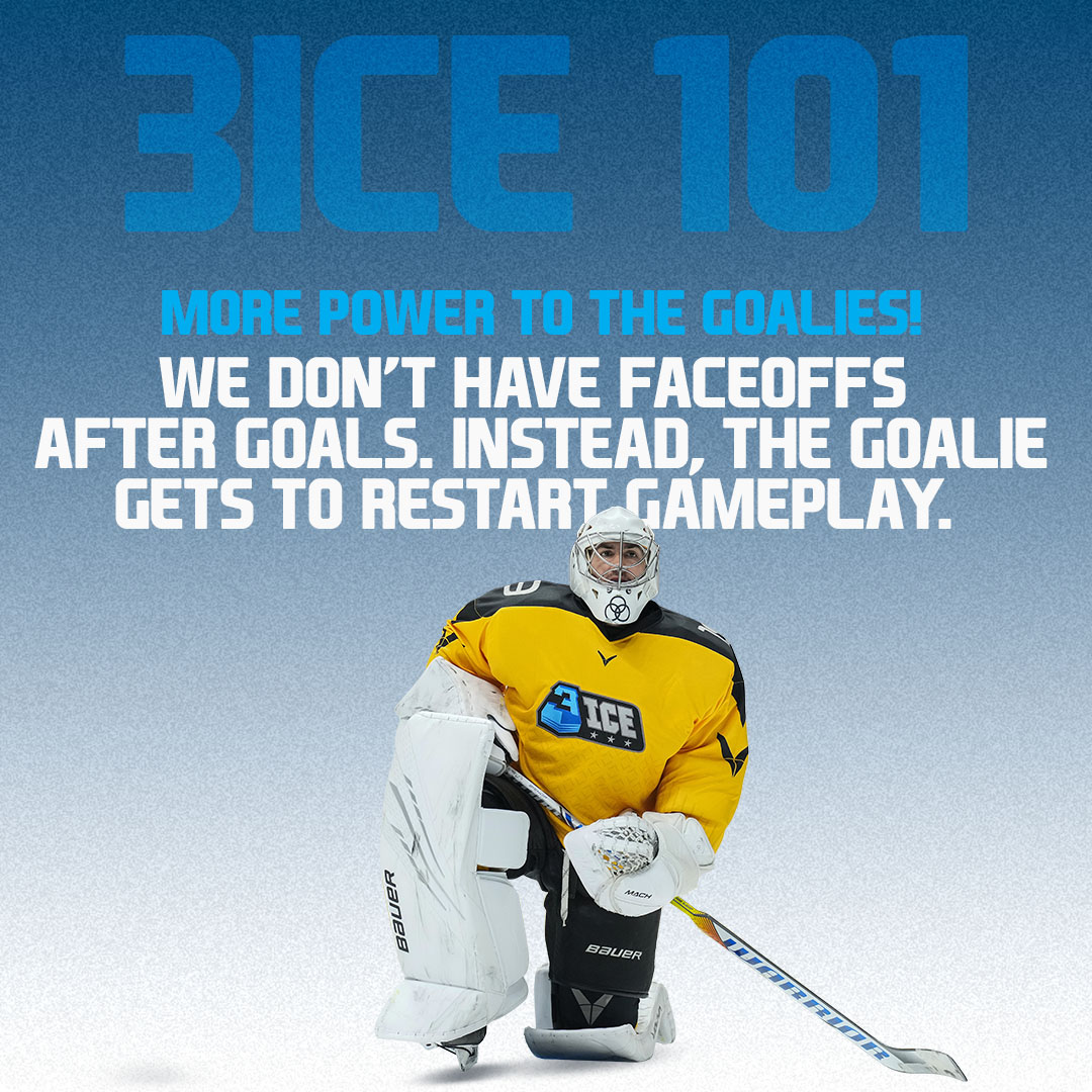 More power to the goalies! In #3ICE, we don't have faceoffs after goals. Instead, the goalie gets to restart gameplay. 👍 

Learn more about our game: 3ice.com/rules