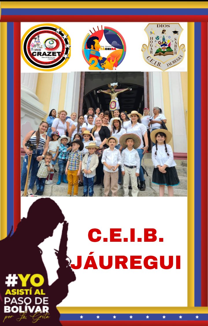 El C.E.I.B. Jauregui dice presente en el tradicional paso de Bolivar por la Grita.
#yoasistialpasodebolivar
#jauregui
#tachira
<a href="/_LaAvanzadora/">Yelitze Santaella</a> <a href="/Berzabethg1/">Berzabethgandicaoficial</a> <a href="/CLIFPJauregui/">CLIFPMV Jáuregui</a> <a href="/CRAJAUREGUI2/">CRAJAUREGUI</a> <a href="/Crazet2011/">Crazet2011</a> <a href="/FreddyBernal/">Freddy Bernal</a> @MPPEDUCACION <a href="/NicolasMaduro/">Nicolás Maduro</a> @ZonaEducTachira @