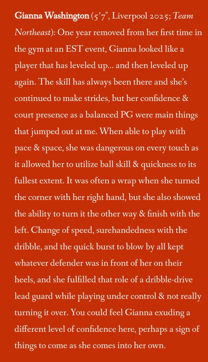 Jeff, thank you for having me at the EST event and for the kind words.  I truly appreciate you for putting me as well as the other highschool girls in the spotlight. 🏀