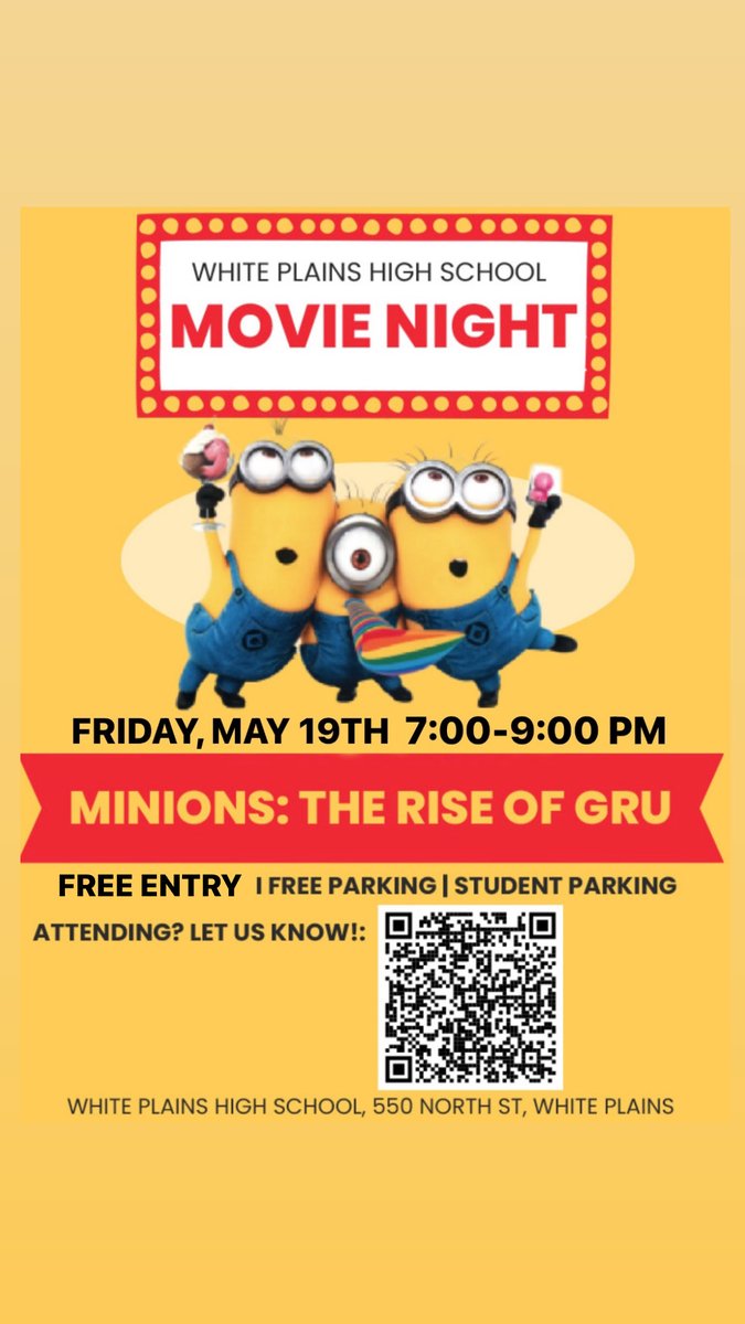 Hey, @WPTigerPride, @postroadschool @MAS_WP @Ridgeway_WP @GWElem_WP @ChurchStreet_WP @EastviewMS @HighlandsMS_WP! Don't miss tomorrow's SGO Movie Night! It's going to be a great time! @wplainsschools @WPHSGuidance @WPHS_GO @wphs_pta
