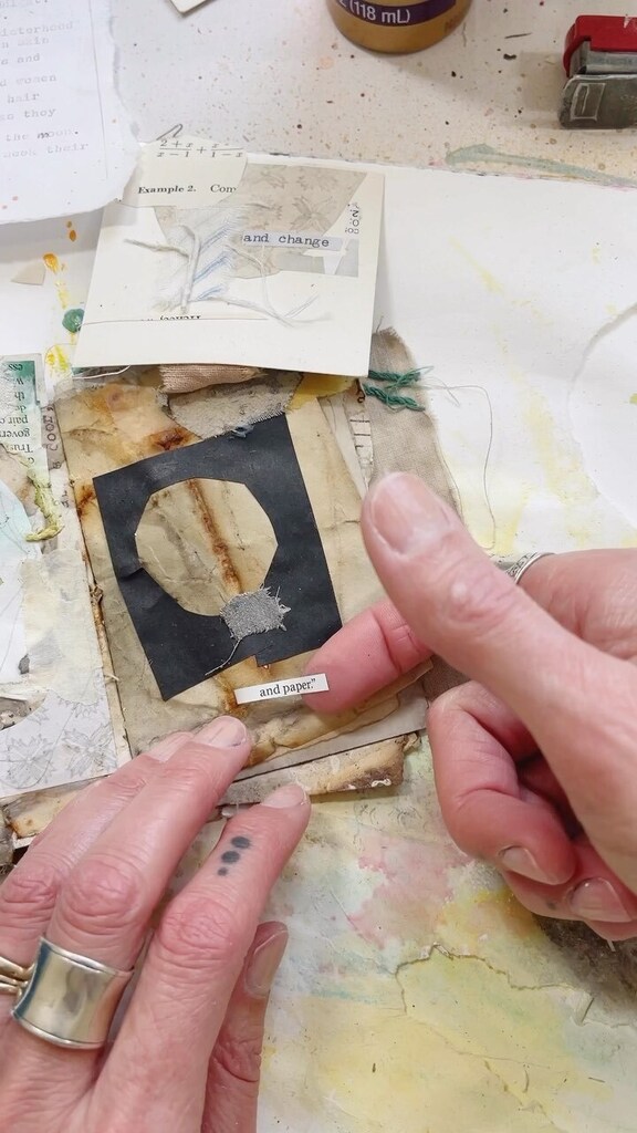 ebodygirle's tweet photo. Managed to glue a bit more in today. Found some weird little paper gem- was probably from an image transfer left on the desk. ✨
And was digging the #foundwords today. This little oddball journal is coming together.
#junkjournal #mixedmediacollage … https://t.co/Kcj6AfMPlP https://t.co/W4J0IX51ur