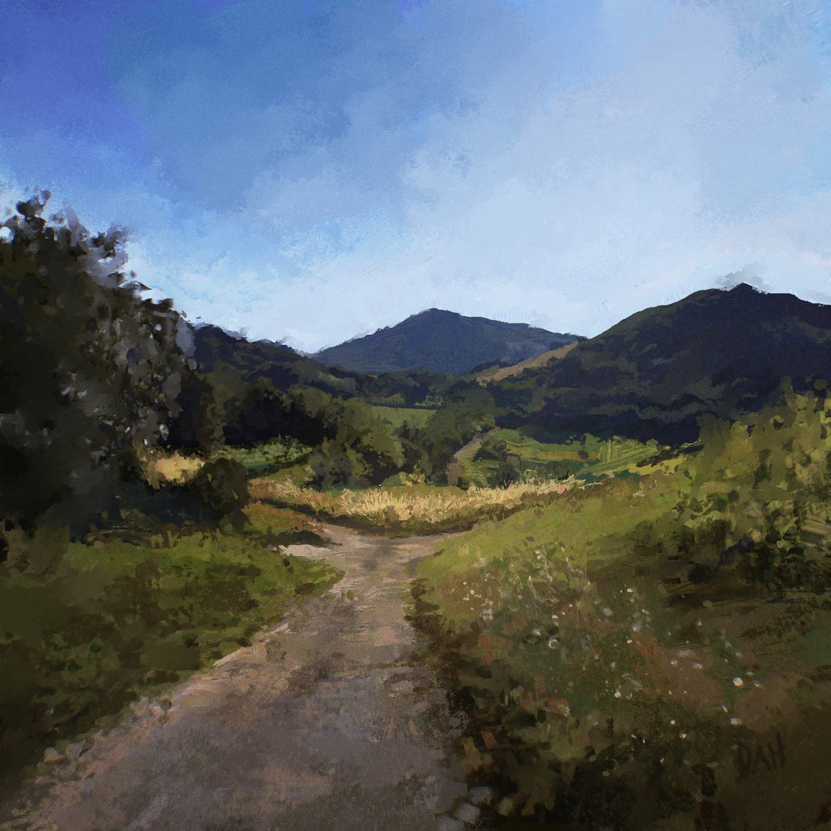 Painting from a wander around the countryside near Carcassonne #landscape #painting #ArtistOnTwitter #travel #illustration #France #Procreate