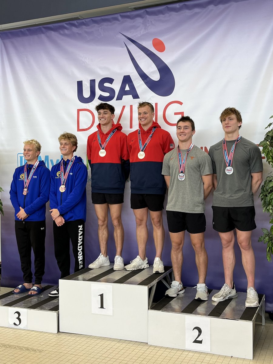 Men's 3-meter synchro medalists:
🥇Greg Duncan/Tyler Downs (812.28)
🥈Nick Harris/Max Fowler (695.85)
🥉Zachary Welsh/Jacob Welsh (682.89)
#DivingNationals23