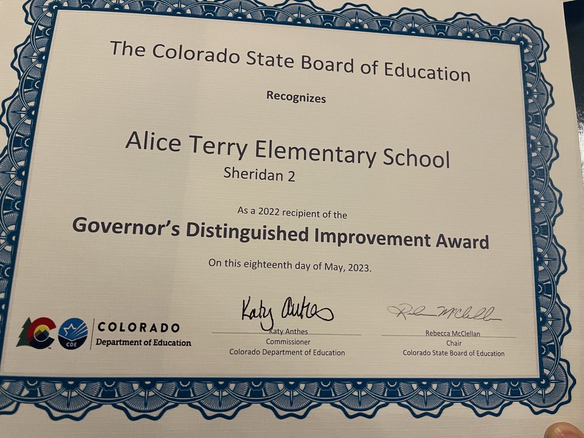 Congratulations to Alice Terry Elementary School for winning the Governor’s Distinguished Improvement Award!!  So proud of you!!         #safesmartandhappy #edcolo