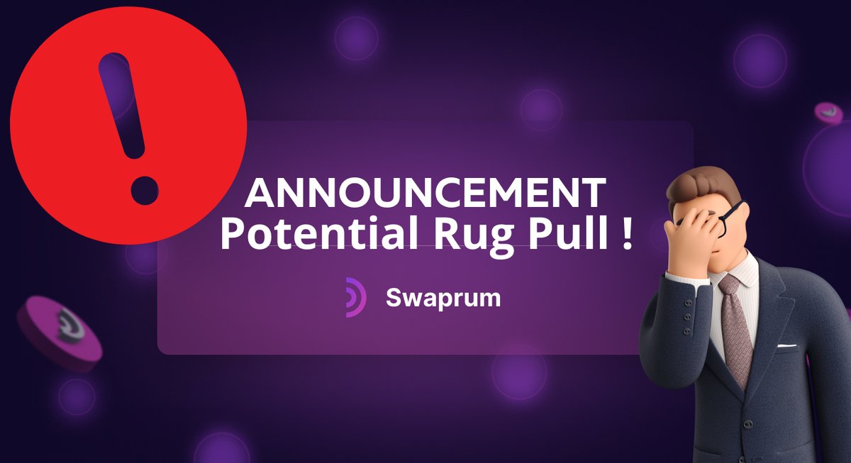 Lucas75831804's tweet photo. I hope this whole situation with @Swaprum does not affect any of you. It looks like a rug pull took place on this protocol, the website is still on, but tt account is down. So if you interacted with this protocol, remove permissions from your wallets!
#swaprum #CryptoSafety https://t.co/EVichwzQOX