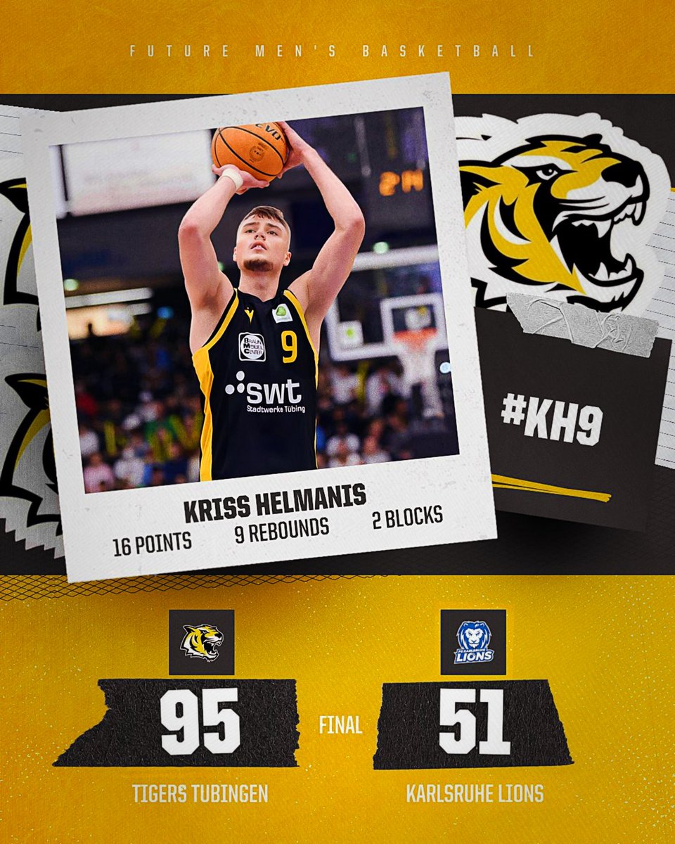 future__sg's tweet photo. 🇩🇪#GermanProA. 1/2 Final. Game1. “Tigers Tubingen” 95:51 “Karlsruhe Lions”. 📊Kriss Helmanis - 26min/16pts (5/6 2pts, 6/7 1pts) /9reb/2blk/1stl/22eff! #KrissHelmanis #TigersTubingen #FutureSportsGroup #FutureMBB https://t.co/K8ocUvbKLX
