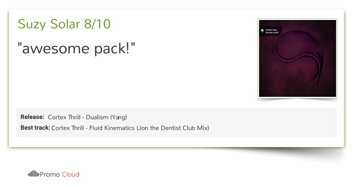 DjSuzySolar reviewed  Cortex Thrill - Dualism (Yang). 8/10