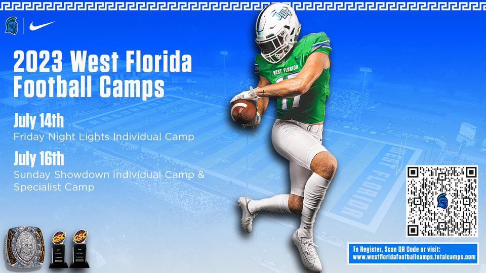 Talk is cheap, Show up and show out! Come compete in front of the UWF staff!Come earn a scholarship offer from the premier Division 2 program in the nation!
#ARETE 
…stfloridafootballcamps.totalcamps.com/shop/EVENT
