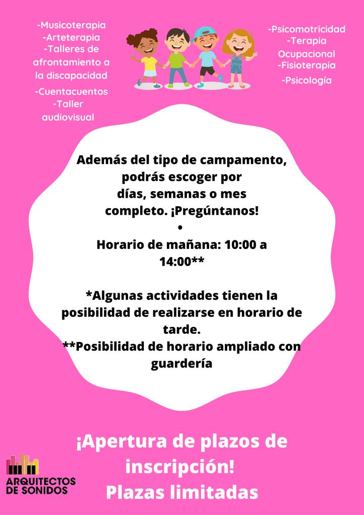 *CAMPAMENTO LUDICO TERAPÉUTICO en el mes de Julio Arquitectos de sonidos* Madrid. Familias! ya han abierto el plazo de inscripción. De 10 a 14h de lunes a viernes y ampliable más horas y comida.+info e inscripciones:arquitectosdesonidos@gmail.com