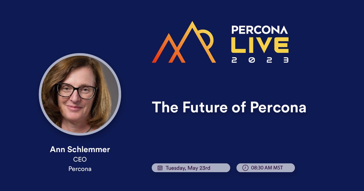 Percona's tweet image. #Percona has gone through some changes lately, new logo, new #CEO, new products.

Get the full scoop on what&apos;s been happening here at #Percona AND what&apos;s to come as our CEO Ann Schlemmer gives an insightful keynote at #PerconaLive. 

🔗 bit.ly/3vSsVeD #OpenSource