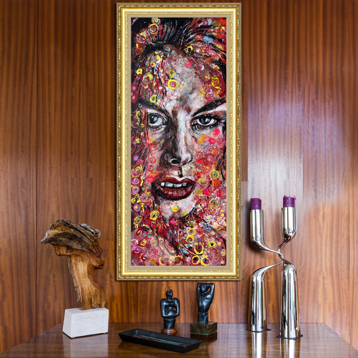 artfinder.com/product/carmin… #face #WomanFace  #flowers #texture #modern #floral #abstractart #oilpainting #redflowers