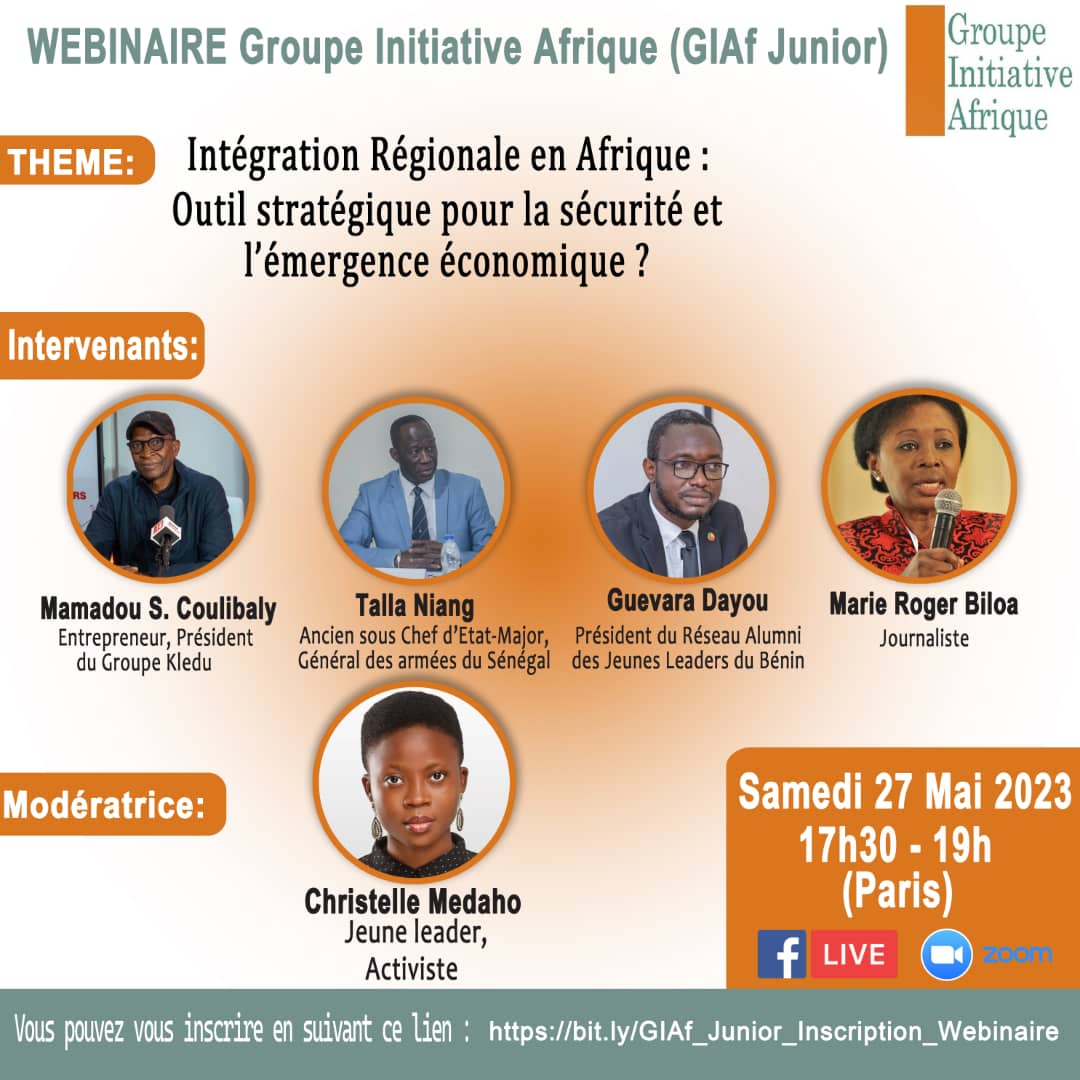 Prenez ce rdv du #GIAf_Junior sous le regard de la #Jeunesse ⏬

- Mamadou COULIBALY, Pr. de Kledu, ancien Pr. <a href="/CNPM_Officiel/">CNPM</a> 
- G. Talla NIANG, #Sénégal
- Guevara DAYOU, Pr. <a href="/resajlb/">Réseau Alumni JLB</a>
- Marie-Roger BILOA

- Christelle MEDAHO, Jeune leader, <a href="/Fes_Benin/">Friedrich-Ebert-Stiftung Benin</a> 

<a href="/ab_benin/">Blogueurs du Bénin</a> <a href="/ayina_rw/">Ayina Think Tank</a> #wasexo