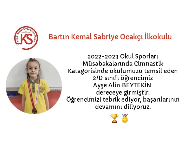 Tebrikler Ayşe Alin BEYTEKİN 
🏅🏆👏
Öğrencimizi tebrik ediyor, başarılarının devamını diliyoruz.