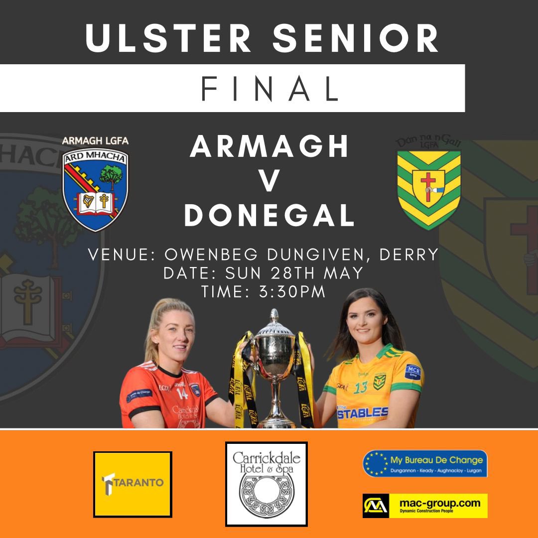 ❌❌CHANGE OF VENUE ❌❌ 🏐Ulster Ladies Gaelic Senior Final 🏐 🧡🤍 Armagh v Donegal LGFA 🟢🟡 📆 Sunday 28th May ⏰ 3.30pm 📍Owenbeg Dungiven Derry #BringTheOrange 🎟️ Tickets will be out soon 🎟️ #WeAreArmagh