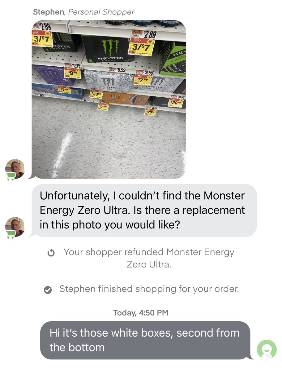 ryankathryn's tweet photo. Reason 6383983838 why I hate getting a man as my Instacart shopper 🤦🏼‍♀️
The item was White Monster https://t.co/5UZVMiQfB8
