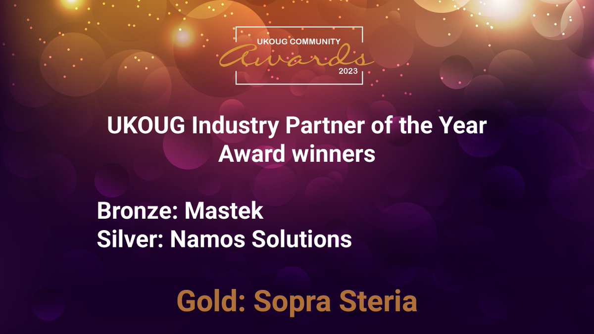 The winners for UKOUG Industry Partner of the Year Awards are….
#UKOUG #CommunityAwards #Oracle #RedBull #Winners