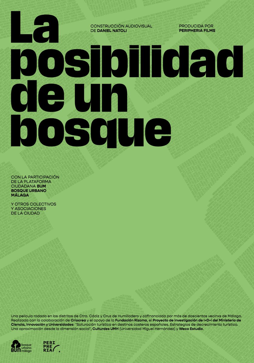 El 23 de mayo:  
👉🏼 Estreno en el <a href="/CineAlbeniz/">Cine Albéniz</a> de 'La posibilidad de un bosque', documental sobre <a href="/BosqueUrbanoMA/">Bosque Urbano Málaga</a> dirigido por <a href="/daninatoli/">Daniel Natoli</a>
👉🏼 Entrada libre hasta completar el aforo.
👉🏼 Apertura de puertas: 19:30 h. 
👉🏼 Más información: bit.ly/3OgQKHB
¡Os esperamos! 💚🌳