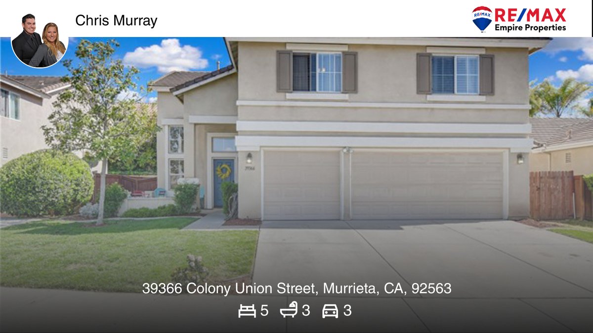 themurrayteam's tweet photo. JUST LISTED!! Check out Our Agent’s Newest Listing 🛌 5 🛀 3 🚘 3
📍 39366 Colony Union Street, Murrieta, CA, 92563 

RE/MAX Empire Properties
951.292.7557
DRE#02056999

https://t.co/Ae34AwvAnz https://t.co/u3orfWdpLK