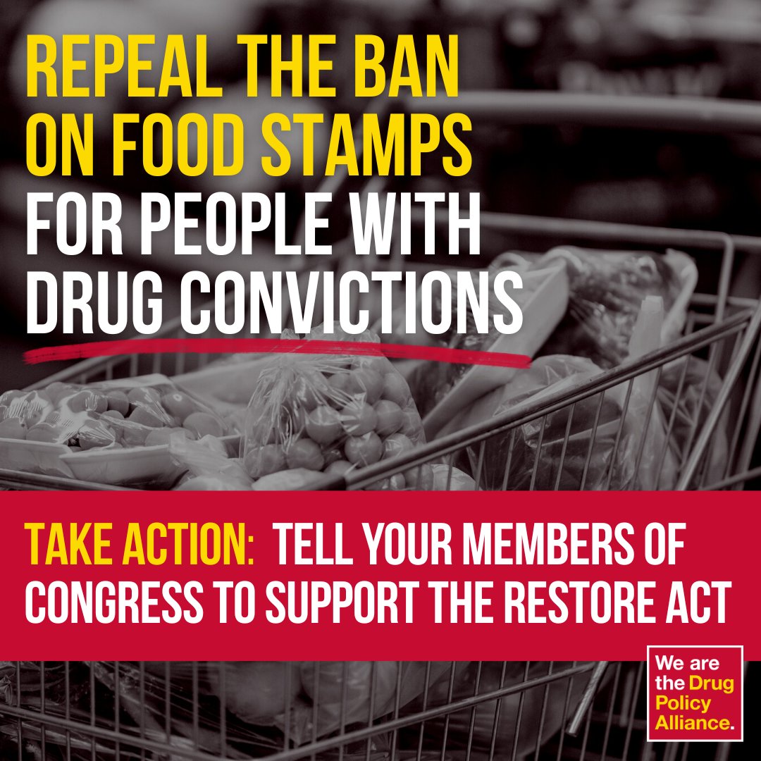 Everyone should be able to access basic needs, especially food, regardless of felony drug convictions. The RESTORE Act was introduced to lift the #SNAP Felony Drug Ban. Tell your member of Congress to take action. #PassRestoreAct engage.drugpolicy.org/secure/repeal-…