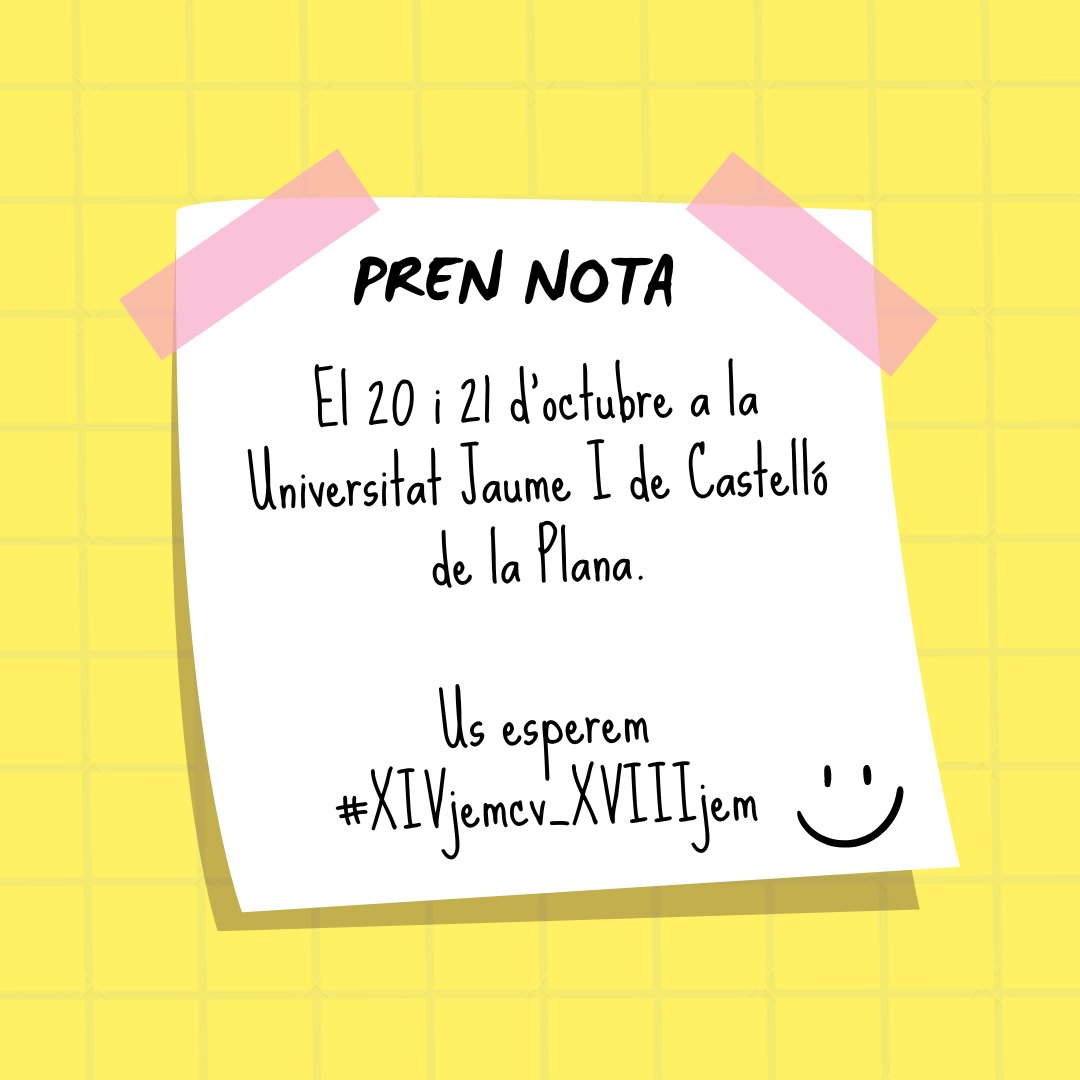 jemcv_jem's tweet photo. Els dies 20 i 21 d´octubre de 2023 tindran lloc a l´aulari de la Universitat Jaume I de Castelló de la Plana les XIV Jornades de la Societat d´Educació Matemàtica de la Comunitat Valenciana ´´Al-Khwārizmī´´ i les XVIII Jornades d´Ensenyament de les Matemàtiques #XIVjemcv_XVIIIjem https://t.co/2cS8UlHB0E