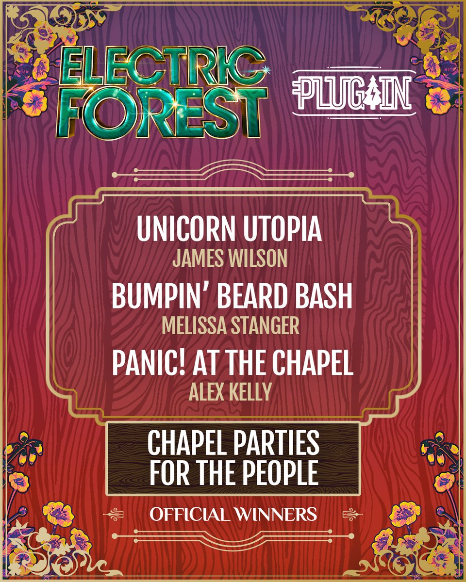 Electric_Forest's tweet photo. Everyone has something special to celebrate. ๐#PlugInToEF
Our #EF2023 Chapel Parties for The People will include special celebrations for Unicorn Utopia, Bumpinโ Beard Bash, and Panic! At The Chapel: https://t.co/eL2IZ1VK8k
Stay tuned for a schedule! https://t.co/qkAh6sURvP