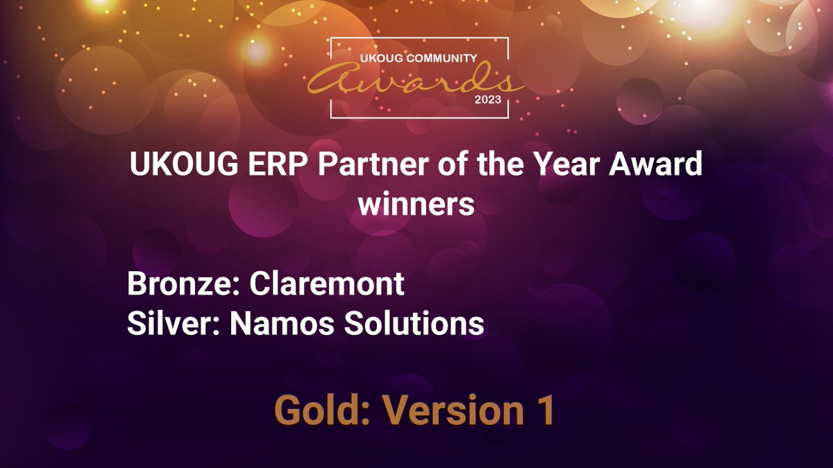 The winners for UKOUG ERP Partner of the Year Awards are…. #UKOUG #CommunityAwards #Oracle #RedBull #Winners