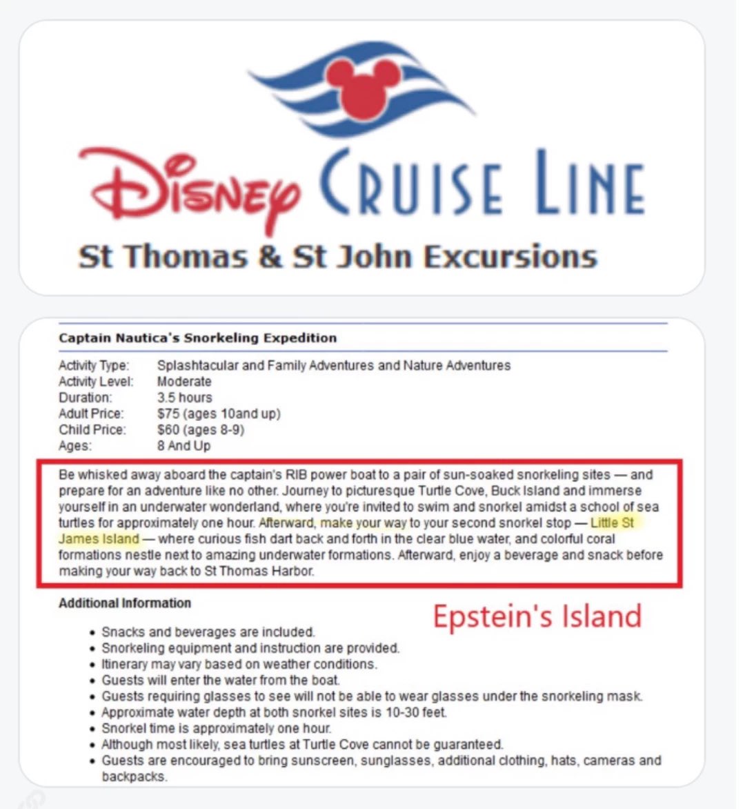 dom_lucre's tweet image. Did you know that Disney sent Was Sending Kids To Epstein’s Island For Snorkeling Trips? The Disney cruise ship stopped at Little Saint James Island for day trips for years despite Epstein&apos;s history of pedophilia.