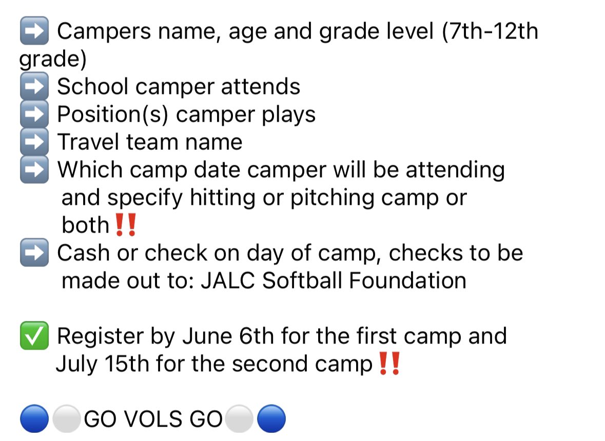 🚨 REGISTRATION NOW OPEN 🚨

Logan Softball 2023 Summer Camps are now open for registration! Join us for elite instruction in both hitting and pitching! 7th-12th grade welcome!

✔️Email Coach O at: Taylor.siefert@jalc.edu with the following information to register‼️