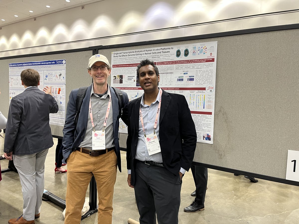 Visit Krishanu Saha, PhD @sahakris of @UWMadison at poster #1016: Single-Cell Transcriptional Analysis of Human In Vitro Platforms to Study Genome Editing Effects in Retinal Tissues. You can also find him at poster #1210!

#ASGCT23 #SCGE