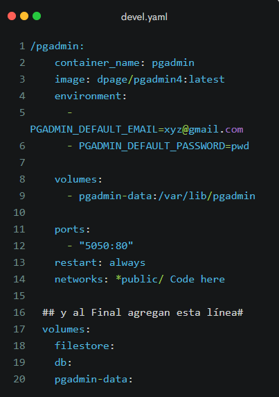 luismata01's tweet image. If you want to add #pgAdmin to your development environment in #DOODBA of #ODOO, here are some lines to add to the devel.yaml file and that&apos;s it . #docker