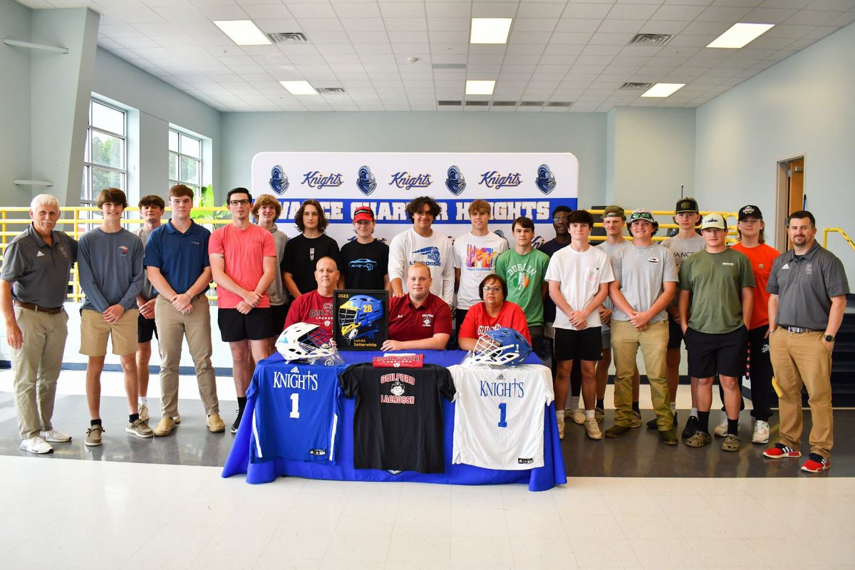 GavynSandlin's tweet photo. So happy for my goalie! Lucas is the first player from our program to sign to play at the next level! @GuilfordMensLax 
Proud of you Lucas! I always have your back! #Allinallthetime #knightslacrosse
#family https://t.co/irkGRxbhnJ