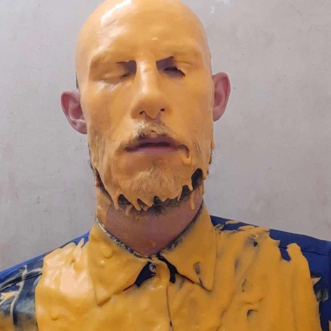 Having some gunge fun with yellow cheese in satin shirt. #gunge #malegunge #wam #gaygunge #GungeMx