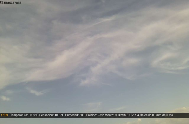 climaguayana's tweet photo. Alta Vista
🕒 17h | ☁ Nublado

Viento: 6.8 km/h ESE
Racha: 14.4 km/h
Temperatura: 33.8 °C
Humedad: 58 %
Lluvia: 0.0 mm
Radiación solar: 104 W/m²
Índice UV: 1 Bajo

https://t.co/8GwyIyTrVx
#Weathercloud https://t.co/uOWdk324LY